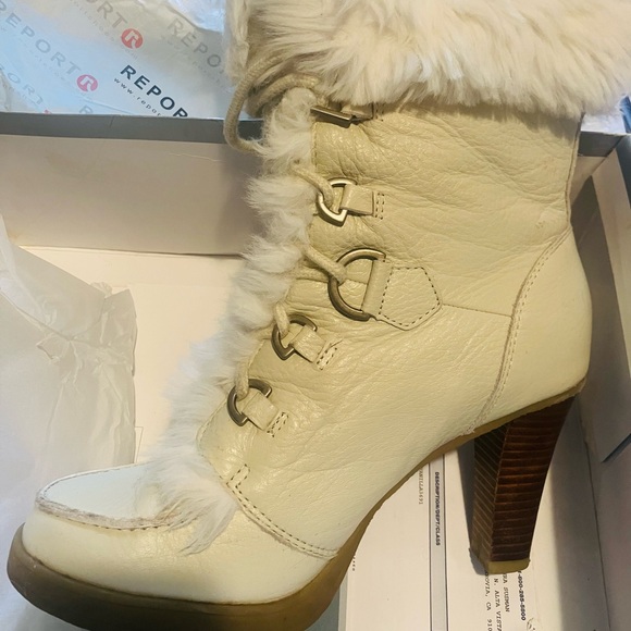 Report Vanilla Leather Faux Fur Cuff, Heeled Boots Sz. 8.5 - Picture 4 of 16